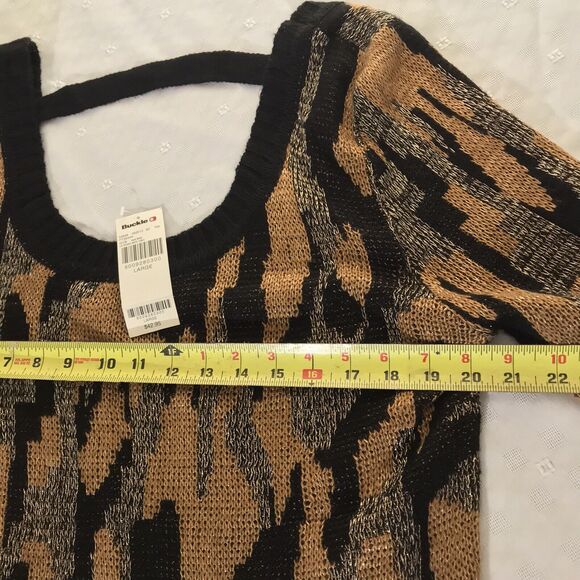 BKE Buckle Sweater Womens L Gold/Black Pullover Tunic Knit Scoop Neck L/Sleeve - Picture 6 of 6